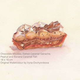 Тарталетка с Соленой Банановой Карамелью и Арахисом, Карамельным Ганашем и Шоколадным Муссом