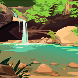Векторный пейзаж "Водопад"