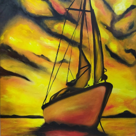 Картина Корабль Парусник Закат Масло Подарок