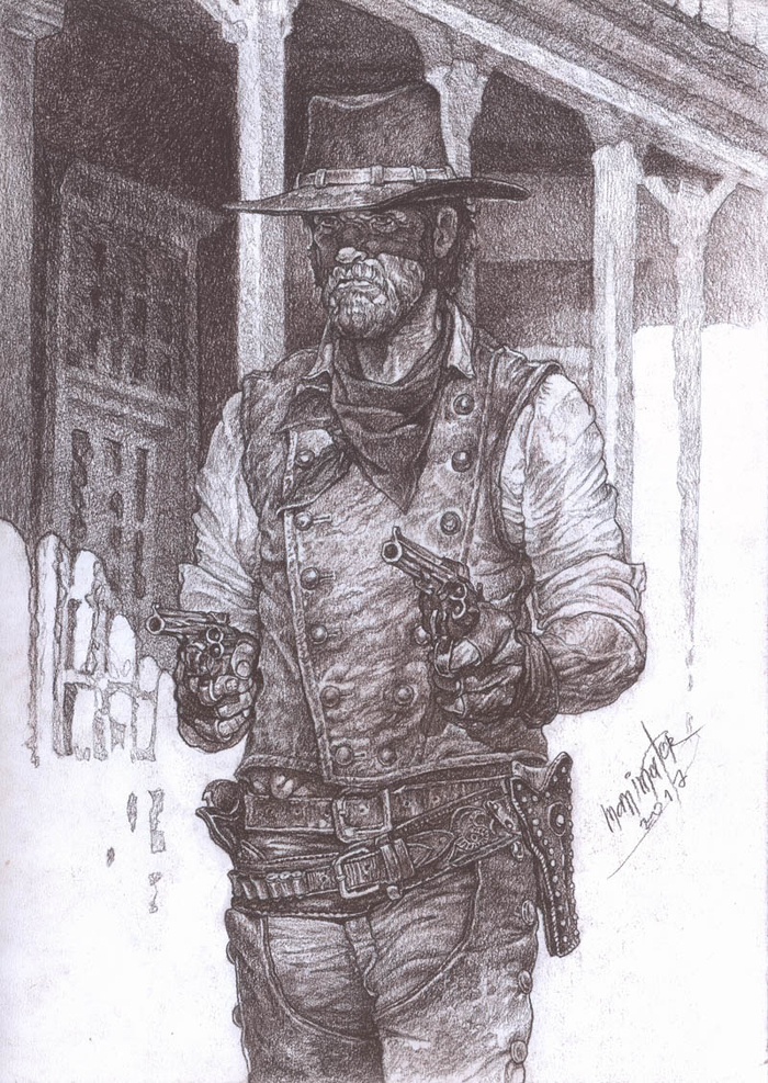 Джони - Два Нагана.  Best the West. сепия. 42 на 30 см 