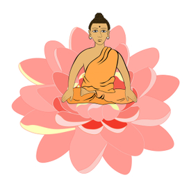 Buddha sitting in flower lotus Indian meditation open eyes   vector illustration