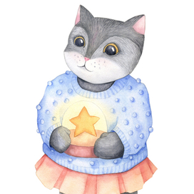 Кошка марта, книжная иллюстрация, акварель