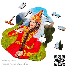 Фигурный деревянный пазл Казашка. Иллюстрация и резка