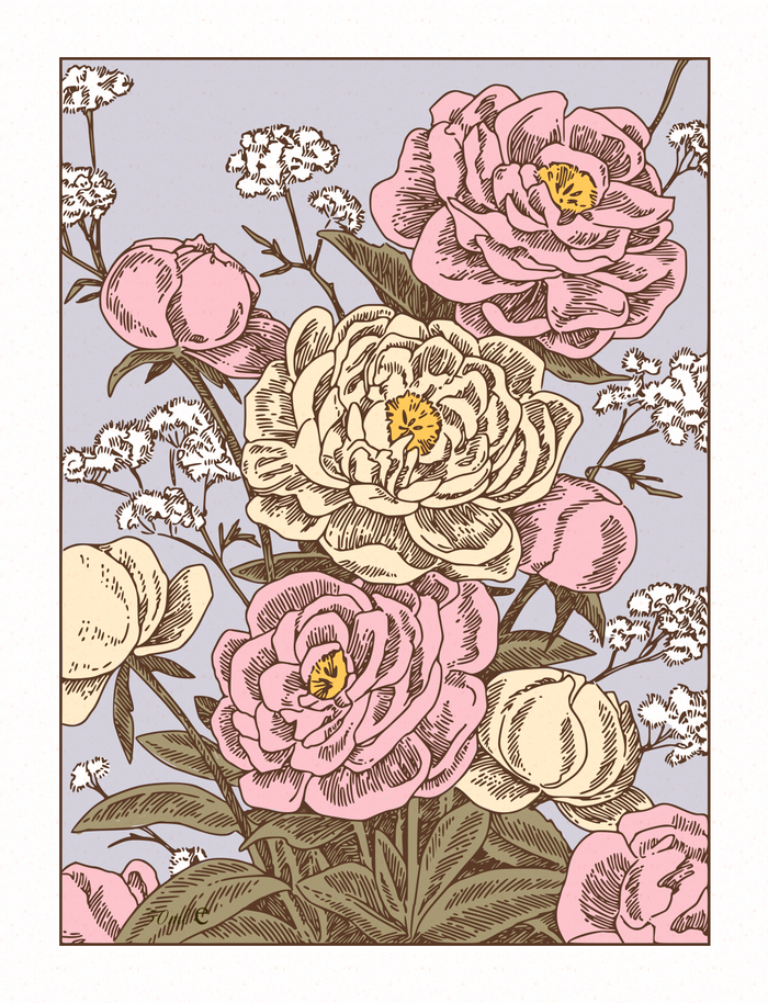 открытка с пионами