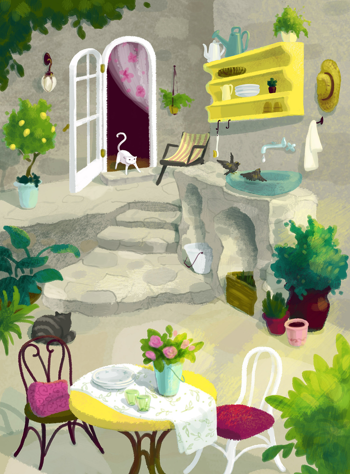 Летний дворик. Моб.игра Art puzzle