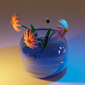 3D ваза с цветами