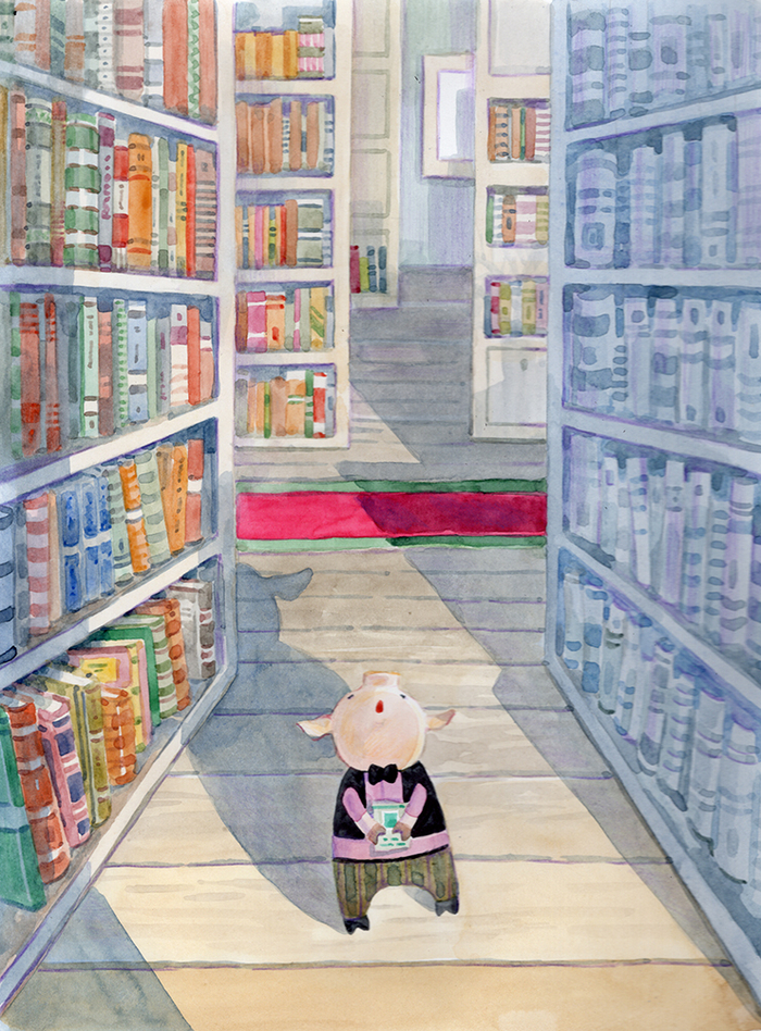 поросенок в библиотеке