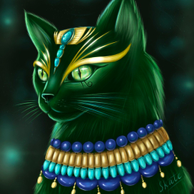 Мифологическая изумрудная кошка. Цифровая иллюстрация, Procreate.