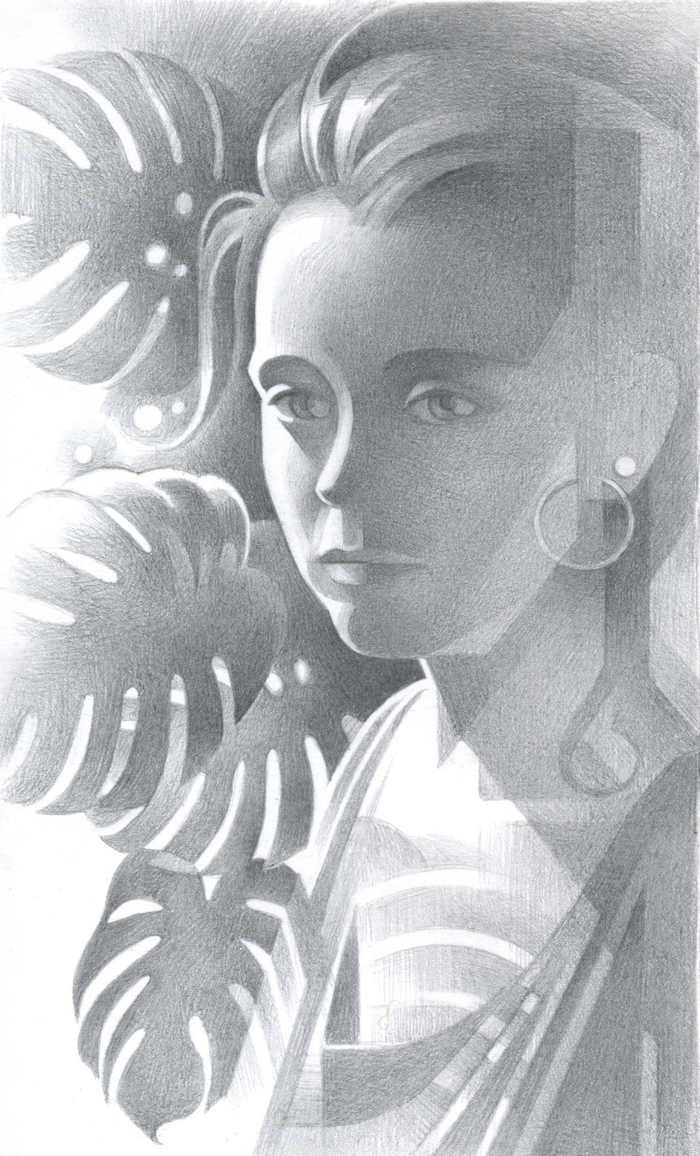 Портрет на фоне монстеры