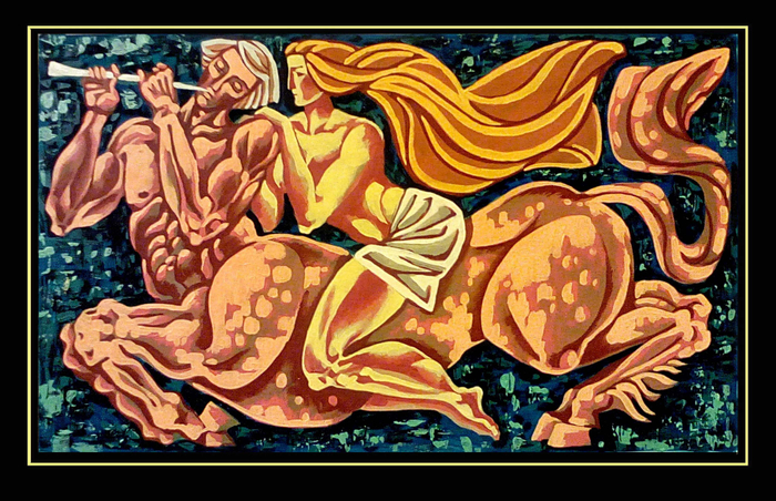 "Кентавр" бумага, акрил, 68х39 см, 2016г.  Серия "Мифы и легенды древней Греции".