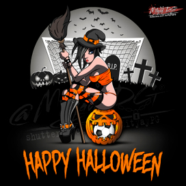 Ведьмочка на тыкве с мячом