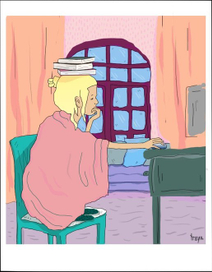 Girl with books on her head