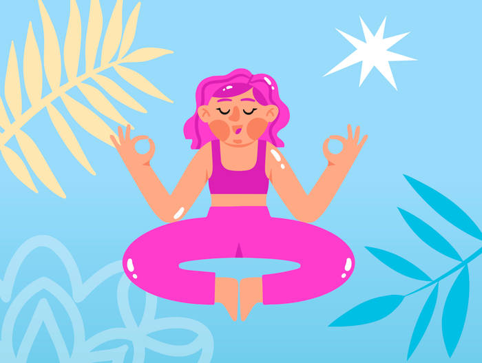 Vector illustration. The girl is engaged in meditation. Stickers for yoga studio.