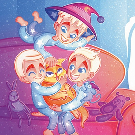 Дети играют с котом