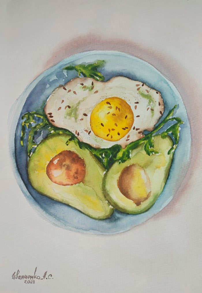 Полезный завтрак. Яичница. Авокадо