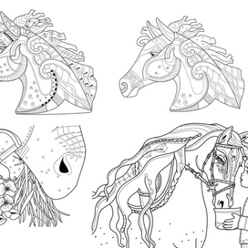 Раскраски для взрослых и детей. Лошади.