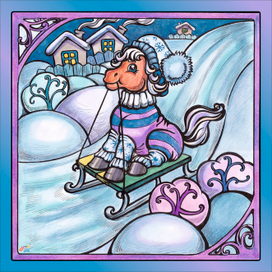 Принт на подушку к году лошади из серии "Времена года"