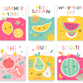 Постеры с летними фруктами в милом детском стиле
