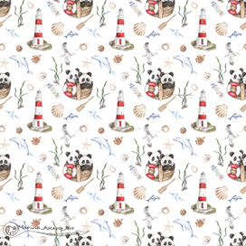 Бесшовный паттерн Морское панда-путешествие 