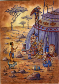 "Африканские сказки" тушь,перо.акварель 2011