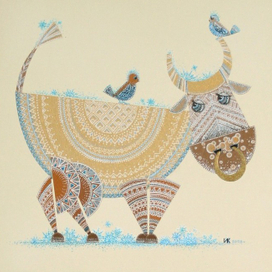 Бычок пасется на лугу