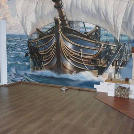 эскизный вариант росписи стены в морском стиле