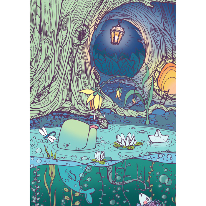 Китик в озере. Цветной вариант.