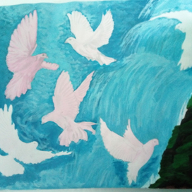 Голуби над водопадом