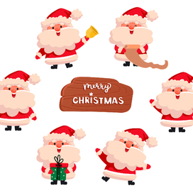 Санта-Клаус в разных позах. Милый мультяшный персонаж. Набор для новогоднего оформления