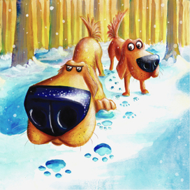 Собаки в зимнем лесу 