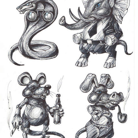 WHO IS WHO IN THE ZOO . Змея - глава спецслужб ZOO . Слон - премьерминистр ZOO . Крыса - мелкий хулиган . Осел - оптимист .