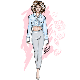 Fashion illustration девушки в короткой куртке