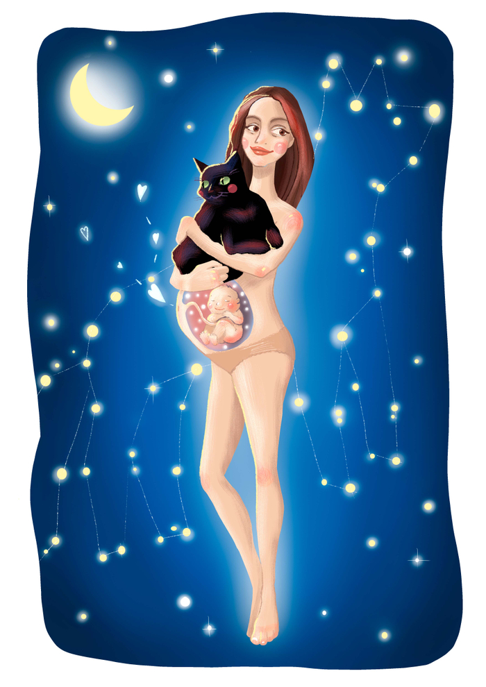 Девушка, малыш, кот и волк