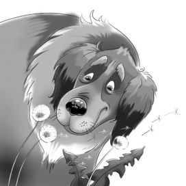 Пёс Кошмар с одуванчиками