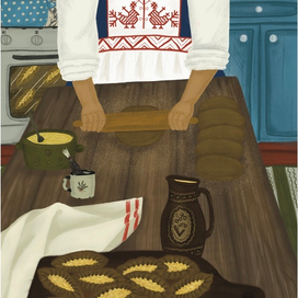 Иллюстрация к открытке с рецептом карельских калиток