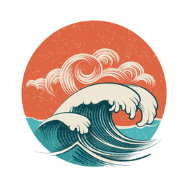 Ocean Wave Stormy Summer Surf Sunset Retro Design