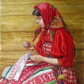 За шитьем приданого