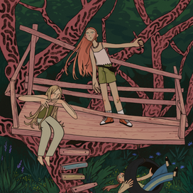 Задумчивые девочки в домике на дереве