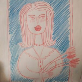 Женщина с красными цветами