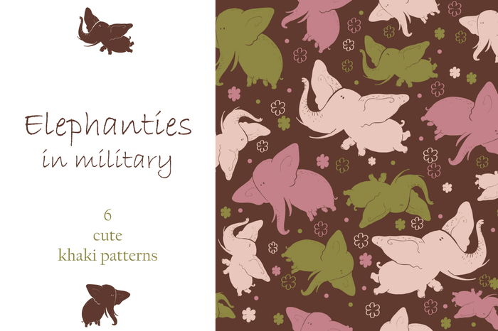 Коллекция паттернов со слониками-хаки