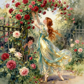 Акварельный этюд. Розовый сад. 