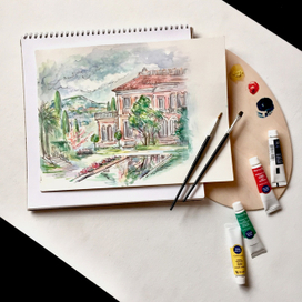 Скетчевая зарисовка Парка во Франции.