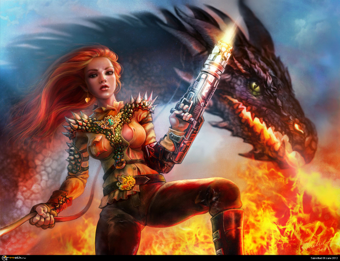 Огненный дракон и девушка