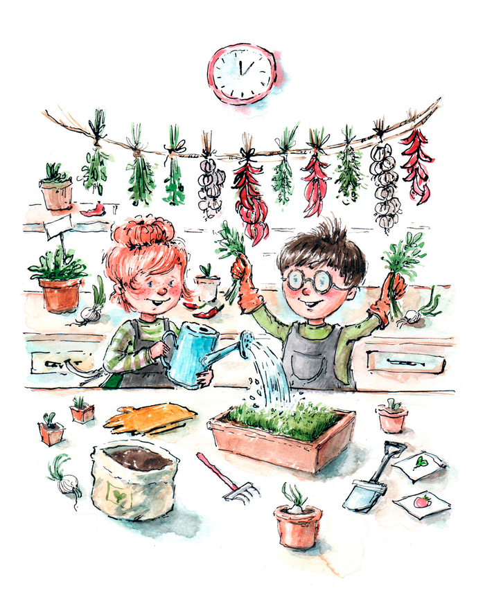 Детишки сажают рассаду.