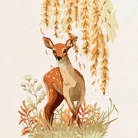 Лань в осеннем лесу