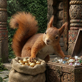 И орешки всё грызет…