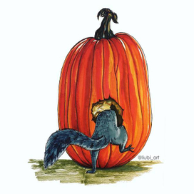Иллюстрация белочки с тыквой