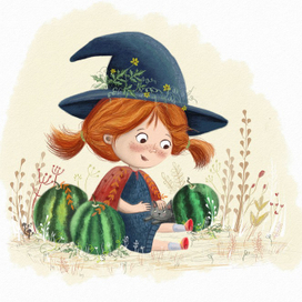 Маленькая ведьмочка с тыквой