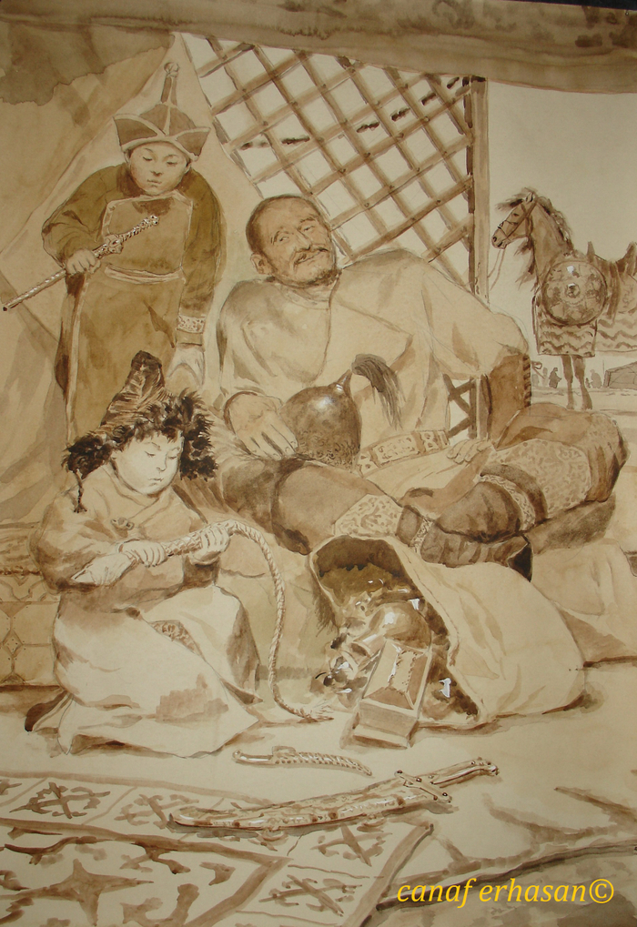 Иллюстрация к книге К.Бегалина «Бату-хан» сепия 2007