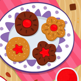 Разложи печенье по тарелкам.